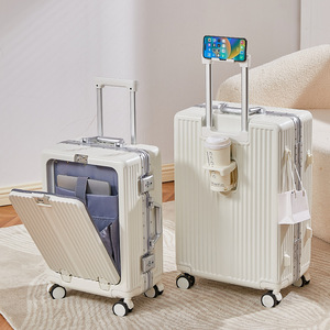 Maleta de mano con marco de aluminio de 20 pulgadas con cerradura, diseño de rayas, ruedas giratorias para viajes de ocio, verano 2024, unisex - Product Image 4