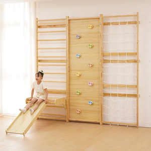 โครงเล่นในร่มสำหรับเด็ก ได้รับการรับรองจากโรงงาน FSC และ BSCI พร้อมบาร์โหนปรับระดับได้ บันไดไม้สำหรับออกกำลังกาย ผลิตจากเหล็ก - Product Image 1