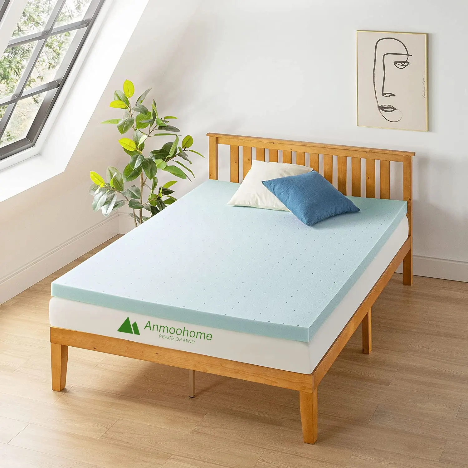 Matelas moderne 3 pouces en mousse à mémoire de forme ventilée sur le dessus de matelas en infusion de gel refroidi Certifié CertiPUR-US double XL Bleu coussin fin