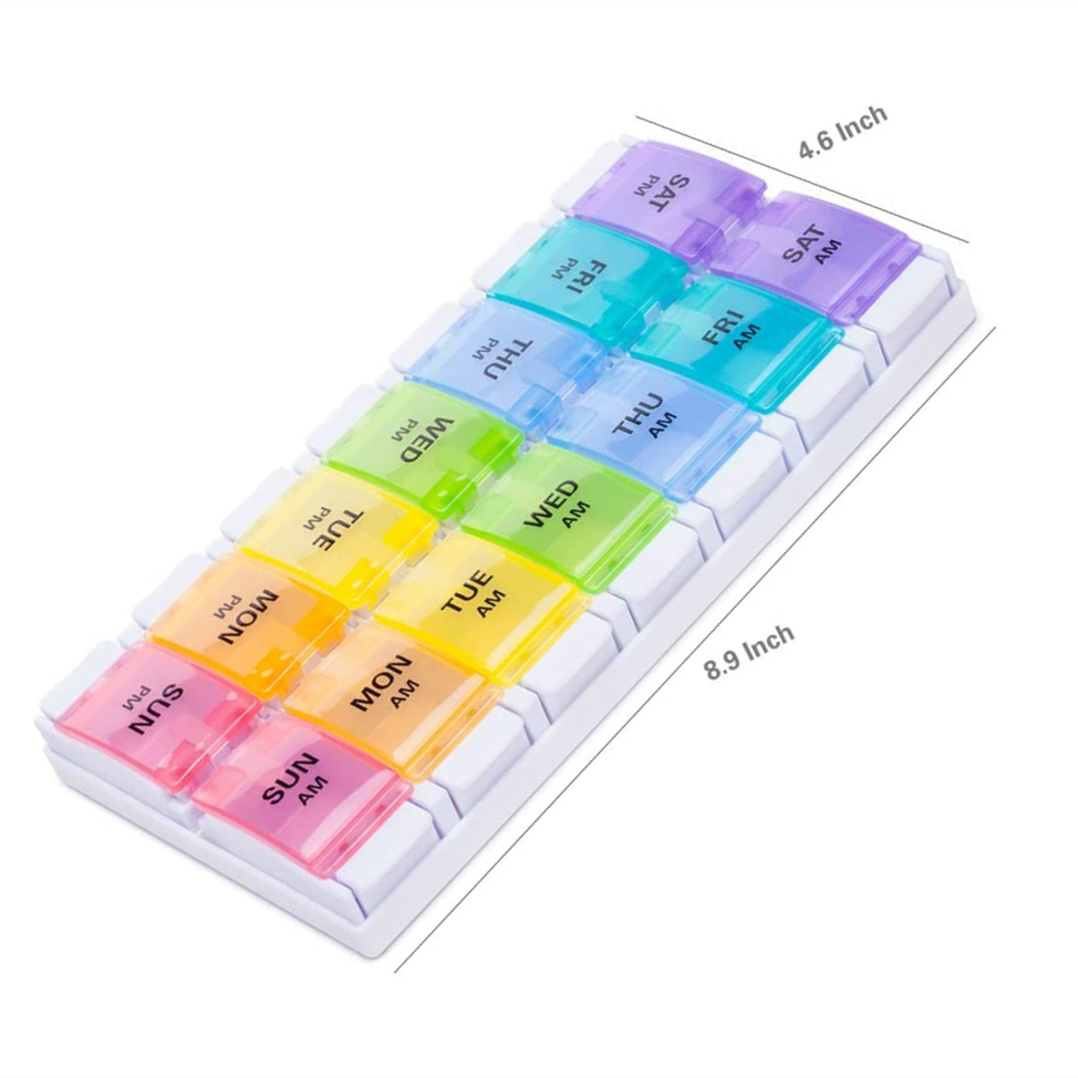 Органайзер для таблеток на неделю, 2 раза в день, коробка для таблеток на 7 дней, контейнер для таблеток без бисфенола А, органайзер для лекарств на каждый день с легким нажимом
