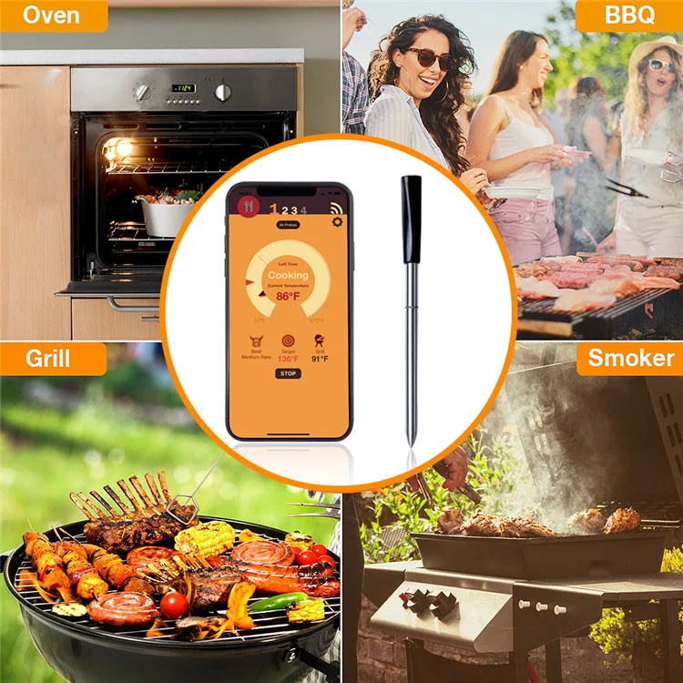 SH253A Portable rechargeable smart BBQ meat thermometer wireless with free App