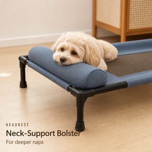 Bolster Headrest Design Pet Sleep Cot Breathable Mesh Deck Metal Frame Raised Indoor Dog and Cat Rest Bed Gray Fabric - Product Image 5
