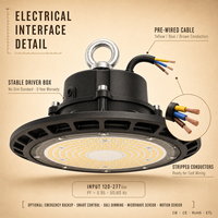 Vente en gros de lampes UFO à économie d'énergie 100W 150W 200W pour entrepôt, garage, atelier, supermarché, hall d'exposition