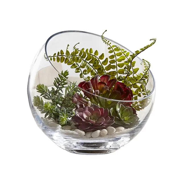 Оптовая продажа, сферический контейнер для аквариума с наклонным ртом, стеклянный контейнер для свечей, стеклянная ваза для террариума для воды и растений, цветов