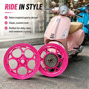 ล้อแม็กซ์อลูมิเนียม CNC สีชมพู S2R สำหรับมอเตอร์ไซค์  หน้า/หลัง  รุ่น <span class=keywords><strong>Primavera</strong></span> Sprint <span class=keywords><strong>125</strong></span>/150 LX <span class=keywords><strong>I</strong></span>-<span class=keywords><strong>Get</strong></span>  แบบใหม่  สำหรับดัดแปลง/อัพเกรด - Product Image 3