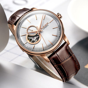 Montre automatique pour <span class=keywords><strong>homme</strong></span> MEGIR 62057, sport, 5 ATM étanche, grand cadran, montre-bracelet, mouvement mécanique, boucle, <span class=keywords><strong>luxe</strong></span>, cuir, affaires - Product Image 6