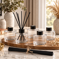 Flacon diffuseur de parfum en verre transparent épais de luxe, rond, 50 ml, 100 ml, 150 ml, 200 ml, avec couvercle métallique, récipient vide pour l'emballage d'arômes domestiques