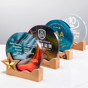 Custom Made Solid Wood Crystal <b>Trophy</b> Laser <b>Engraved</b> Digital Printing Corporate Awards Conference Gifts - Product Image 2