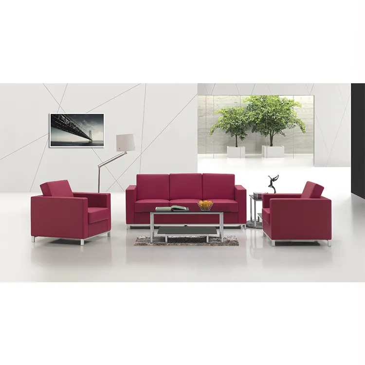 2021 Modern Design Luxury Furniture Sectional Red Synthetic Leather Sofa For Office