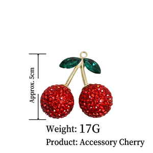 Pendentif porte-clés de Noël en <span class=keywords><strong>argile</strong></span> polymère 3D écologique, motif cerise, avec strass étincelants, pour décoration de sac de fête nuptiale - Product Image 3