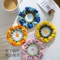 Juego de Posavasos de Flores de Ganchillo, Posavasos de Algodón con Diseño Floral 3D, Decoración Boho para Mesa de Café