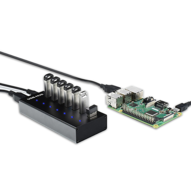 7Port Powered USB20 Hub Aluminum Alloy Industrial Grade USB Extension Board Multi Device Charging Splitter With Protection