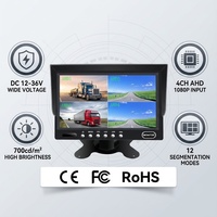 Moniteur AHD Quad View 7 pouces 700 nit | Prise d'aviation à 4 broches | 12 modes d'écran partagé | Kit de surveillance des angles morts 1080P 360° pour camion poubelle et autobus scolaire