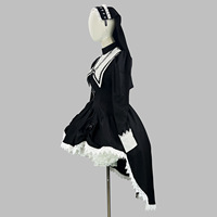Costume de religieuse noire brodée Lolita pour femme, taille S-5XL, Halloween, costume de femme anime, costume de femme de chambre, tenue de scène pour fête