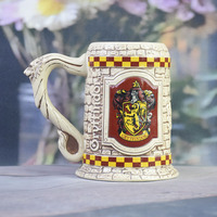 Chope à bière en porcelaine style château royal bavarois vintage 550 ml, avec relief 3D complexe, mug à vin/bière écologique réutilisable avec poignée en aluminium
