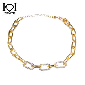 Kalung Klasik Emas 18K Gaya Minimalis Sederhana dari Kuningan dan Baja dengan Zirkonia Kubik, Rantai Model Klip Kertas dan Pola Bola - Product Image 2