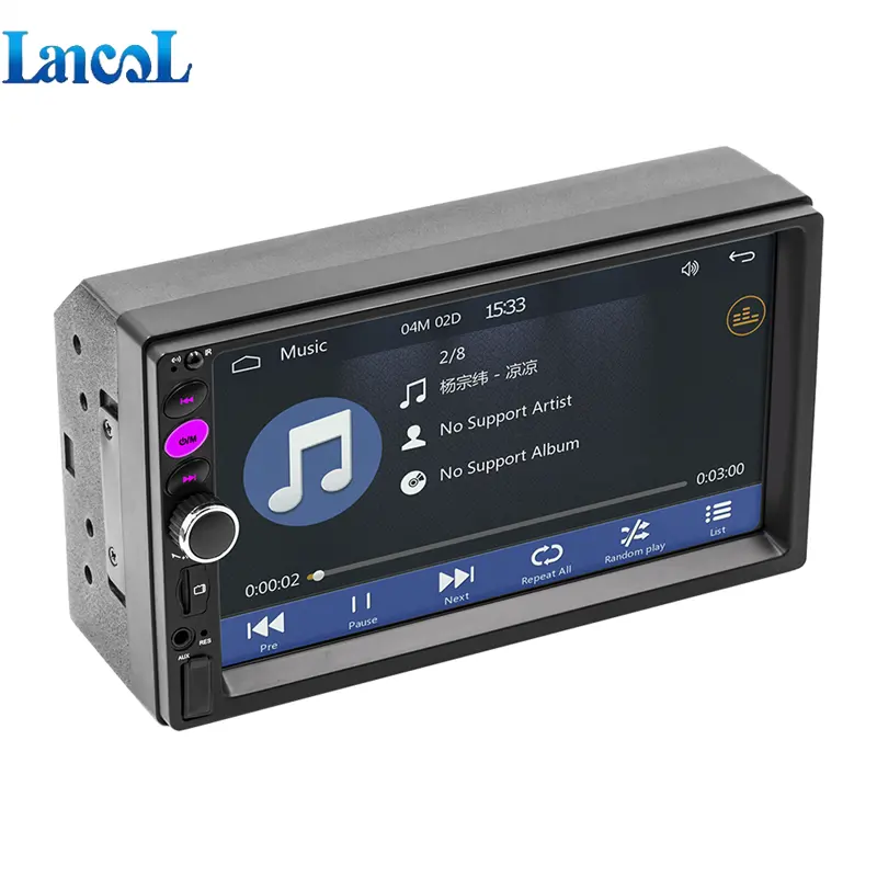 Lancol pemutar dvd mobil 7 inci, radio mobil double din layar sentuh ips stereo video mobil mendukung carplay