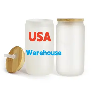 USA Warehouse 12oz 16oz DIY Blank Sublimation Can Shaped Beer Glass Cups With Bamboo Lid And Straw Beer Can Glass For Iced Coke