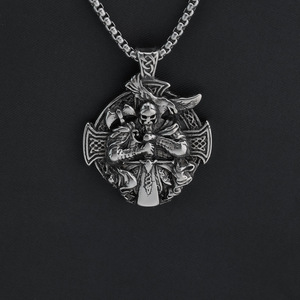 Vintage Nordic Style Men's Stainless Steel Viking Odin Pendant Necklace <b>Cross</b> Charm Gift - Product Image 4