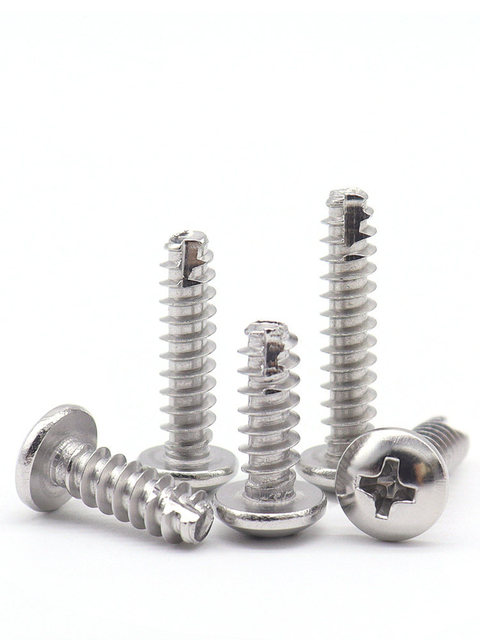 304 Stainless Steel Metric Coarse Teeth Flat Tail Cut Self-Tapping Slotted PT Cross pan Round Head Screw Philip GB845