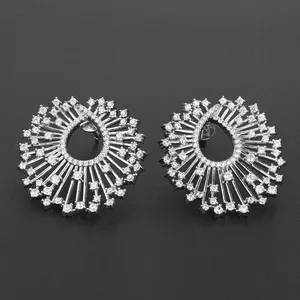 American fashion 925 sterling silver statement stud earrings cubic zirconia rhodium plated 18k women fine jewelry 2023