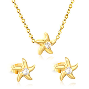 Pendentif étoile de mer, chaîne de clavicule, boucles d'oreilles et collier en acier inoxydable, ensemble de bijoux cadeau, design de vie marine à la mode - Product Image 2