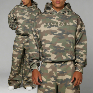 High Quality Winter Breathable Cotton Terry Streetwear Digital Camouflage Print Embroidery Men's Pullover Hoodie <b>Set</b> - Product Image 1