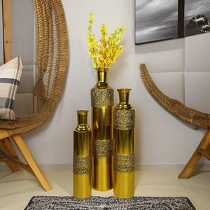 Lander Lot de 3 Grands Vases de <span class=keywords><strong>Sol</strong></span> Décoratifs Européens en Métal Doré Faits <span class=keywords><strong>à</strong></span> la Main - Product Image 6