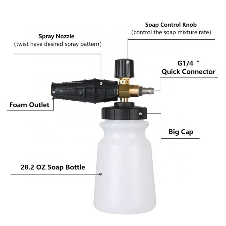 1/4'' Quick Connector Snow Foam Washer Gun Car Wash Soap Lance Cannon Spray Pressure Jet Bottle