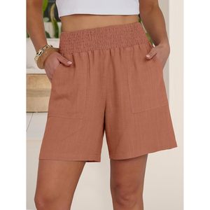 FOXA Linen Shorts Women High Waisted Wide Leg Casual Summer Breathable With <b>Pockets</b> Beach Vacation Lounge 2026 Spring - Product Image 2