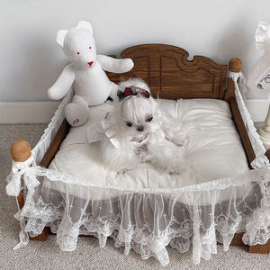 Lit pour chien rétro en bois massif écologique pour petits chiens avec fermeture à boutons, maisons pour animaux de compagnie OEM et salon carré toutes saisons - Product Image 4