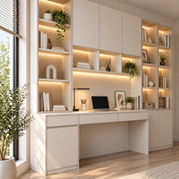 Bibliothèque en bois sur mesure moderne avec bureau intégré, armoire de rangement LED, meuble gain de place pour salon, bureau à domicile, chambre