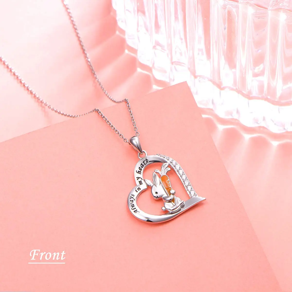 Sterling Silver Jewelry Wholesale Heart Diamond Cute Rabbit Letter Pendant Jewelry Valentines Day Gift