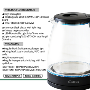 Bollitore Elettrico in Vetro Senza Fili con Funzione Mantenimento Calore, Produzione OEM all'Ingrosso Personalizzata per Hotel, Uso Domestico e All'aperto - Product Image 3