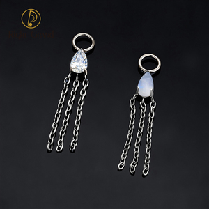 Boucles d'oreilles en titane ASTM F136, chaîne en pierre de lune CZ, pendentif en forme de goutte, bijoux de perçage d'oreille DIY, boucles d'oreilles pendantes, boucles d'oreilles huggie, lobe de l'oreille - Product Image 5