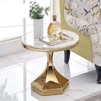 Table basse italienne minimaliste de luxe en acier inoxydable avec plateau en marbre, design moderne pour hôtel, salon, canapé