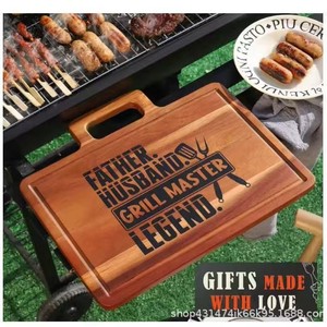 Tabla de cortar de madera para cocina, tabla de cortar de doble cara con asa, para carne, pizza y platos de cena - Product Image 2