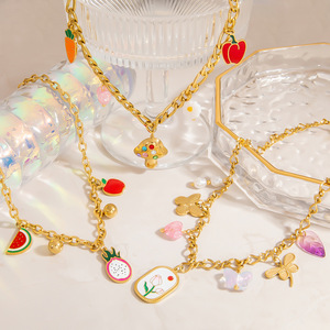 สร้อยคอจี้ผลไม้สแตนเลสสตีล ชุบทอง 18K  แบบหลายชั้น  พร้อมจี้ห้อย  ของขวัญเครื่องประดับ - Product Image 1