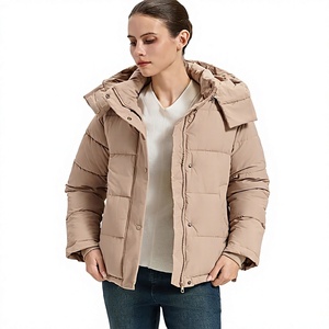 Chaqueta acolchada con capucha beige para hombre, abrigo grueso de invierno con cremallera, resistente al viento, cálido, para exteriores - Product Image 1