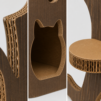 Arbre à chat en carton ondulé en forme d'arbre hanté, maison pour chat d'intérieur avec plateformes et jouet