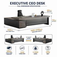 Escritorio Ejecutivo en Forma de L para CEO, 50 mm de Grosor, Caja de Cables Deslizante de Dos Tonos, Cerradura de 3 Códigos, Compartimento para CPU, Gabinete Izquierdo y Derecho, Tamaño Personalizado OEM