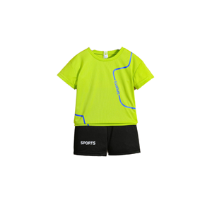 Exclusif pour garçons, vêtements printemps/été, vert fluorescent, décontracté, en coton, haut à manches courtes BSJ, short tendance - Product Image 2