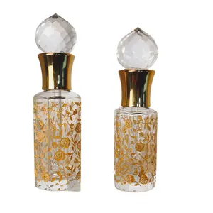 Botellas de perfume de decantación en stock Attar Glass Oud Perfume Oil Tola Bottle con tapa de cristal