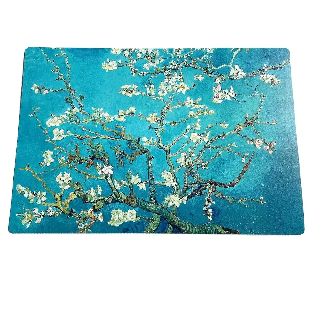 Manteles individuales de mesa de PP con estampado personalizado de alta calidad con diseño de flores de almendro de Van Gogh, almohadillas rectangulares térmicas ecológicas para Cocina