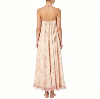 Robe longue rose à fleurs avec col halter et nœud sur le devant pour femme, idéale pour l'été, la plage, les vacances, élégante, en mousseline fluide
