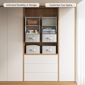 3-<b>Shelf</b> Hanging Closet Organizer Set Of 2 With Drawers For Wardrobe Clothing Storage Rectangular <b>Hook</b> Type Non Woven - Product Image 5