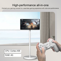 Téléviseur LED blanc autoportant 27 pouces avec écran tactile, portable, intelligent, rechargeable, support TV sans fil rotatif à 360°