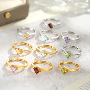 Bague réglable en pierre naturelle sablée de haute qualité 4*6mm, en argent 925 plaqué or, anti-ternissement, bijoux fins pour femmes - Product Image 3