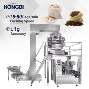 Machine automatique verticale pour le remplissage de sachets préformés en film plastique, avec élévateur à godets en Z, peseuse multi-têtes et remplisseur rotatif Doypack pour granulés alimentaires - Product Image 2