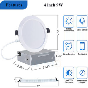 Éclairage LED encastrable intelligent 9W 5CCT 4 pouces, appareil sans option, compatible avec le vendeur Amazon - Product Image 2